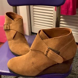 Lucky brand suede wedge booties- excellent condition